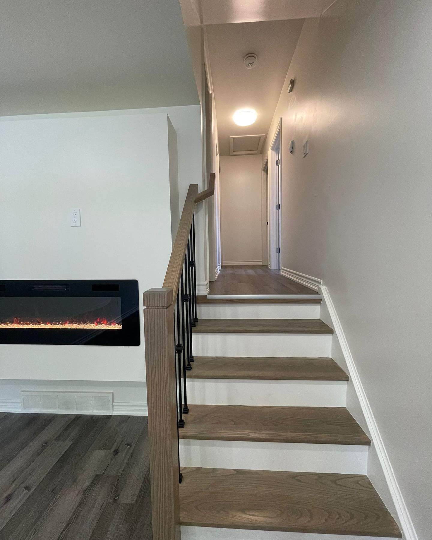 Staircase and fireplace